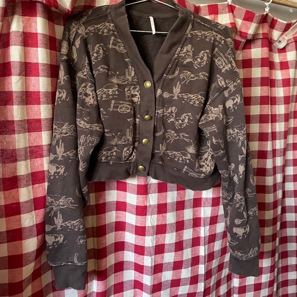 Free People cropped western sweatshirt cardigan